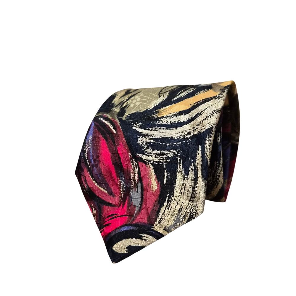Raphael Reine Seide Black and Multicolor Abstract Necktie